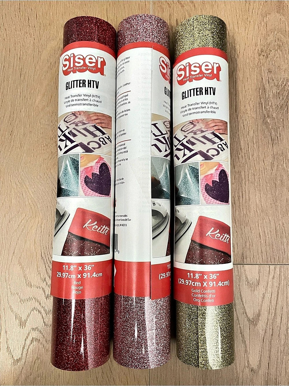 NWT 🅱️ 3 SISER Glitter HTV (Heat Transfer Vinyl) Rolls - Red, Rose Gold & Gold